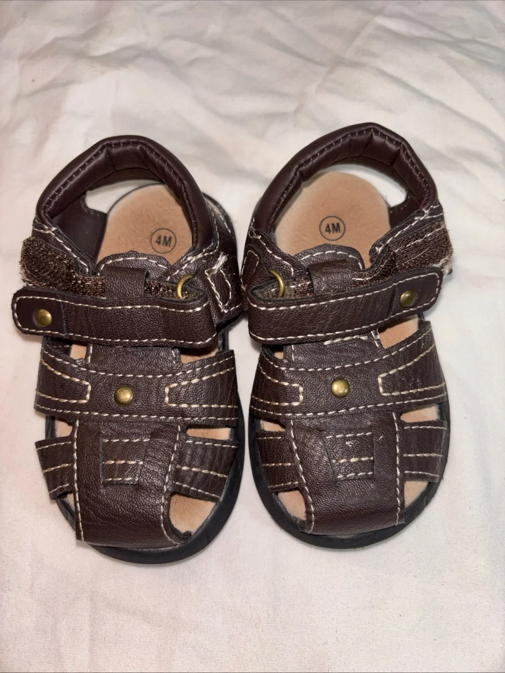 Baby  Brown Closed-Toe Leather-Look Sandals. 7/20